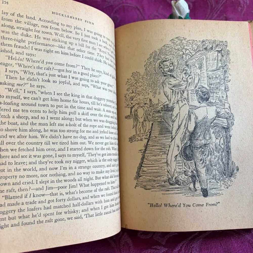 1951 The Adventures of Huckleberry Finn by Mark Twain, Illustrated Vintage Book